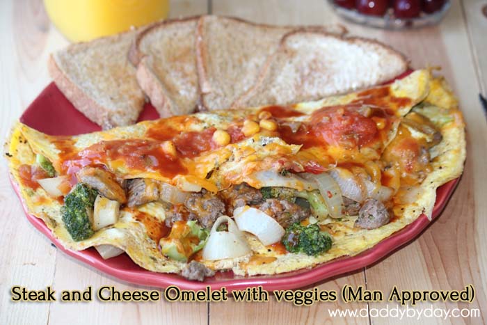 Steak and Cheese Omelet with veggies (Man Approved)