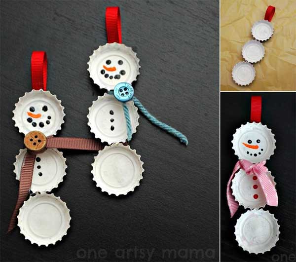 DIY Christmas Decorations - Bottle cap Snowman