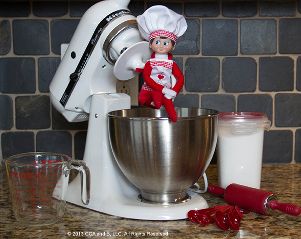 30 fun and unique Elf on the Shelf Ideas - Elf On the Shelf Baker in Mixing Bowl