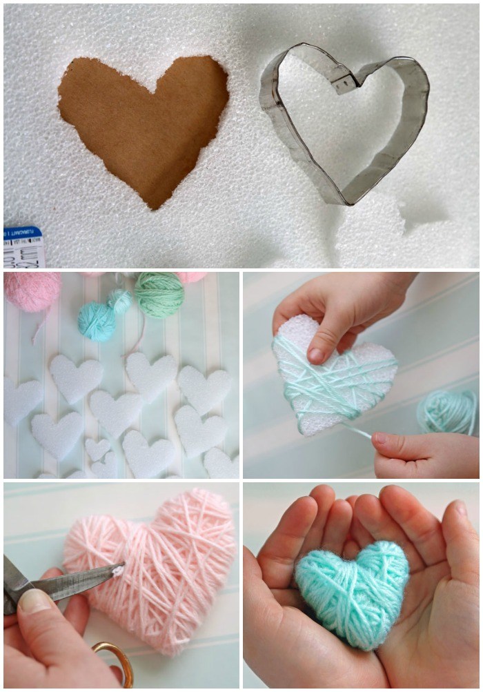 Valentine's Day Crafts for Kids - Yarn Hearts